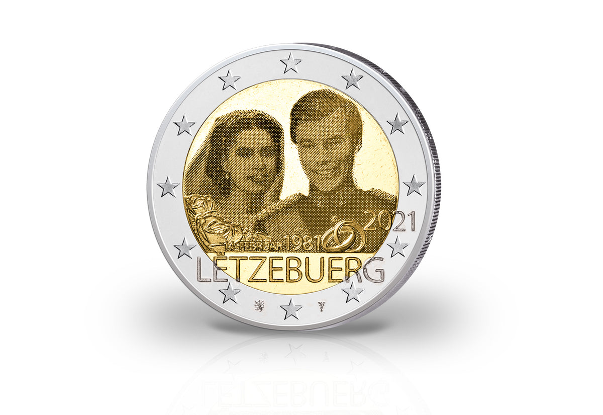 Pièce de 2 euros 2021 Luxembourg commémorant le 40e anniversaire de mariage du grand-duc Henri (photo).