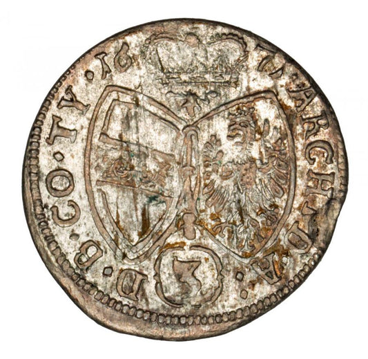 3 krajcary 1671 Léopold I Habsbourg Autriche Tyrol Hall