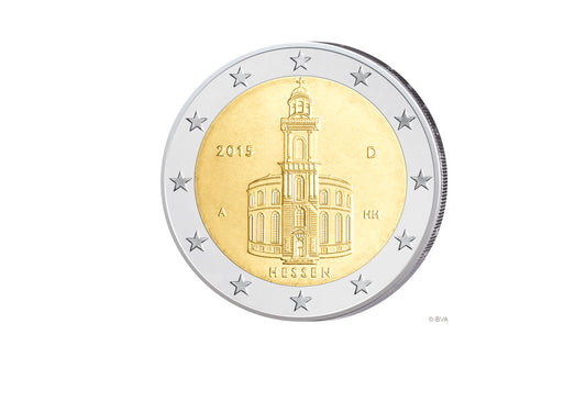 Pièce commémorative de 2 euros d'Allemagne 2015, frappée à l'église Saint-Paul de Hesse. Atelier monétaire au choix.